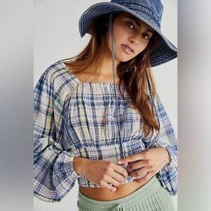Free People Marlena Multicolor Plaid Crop Top Size XS Boho